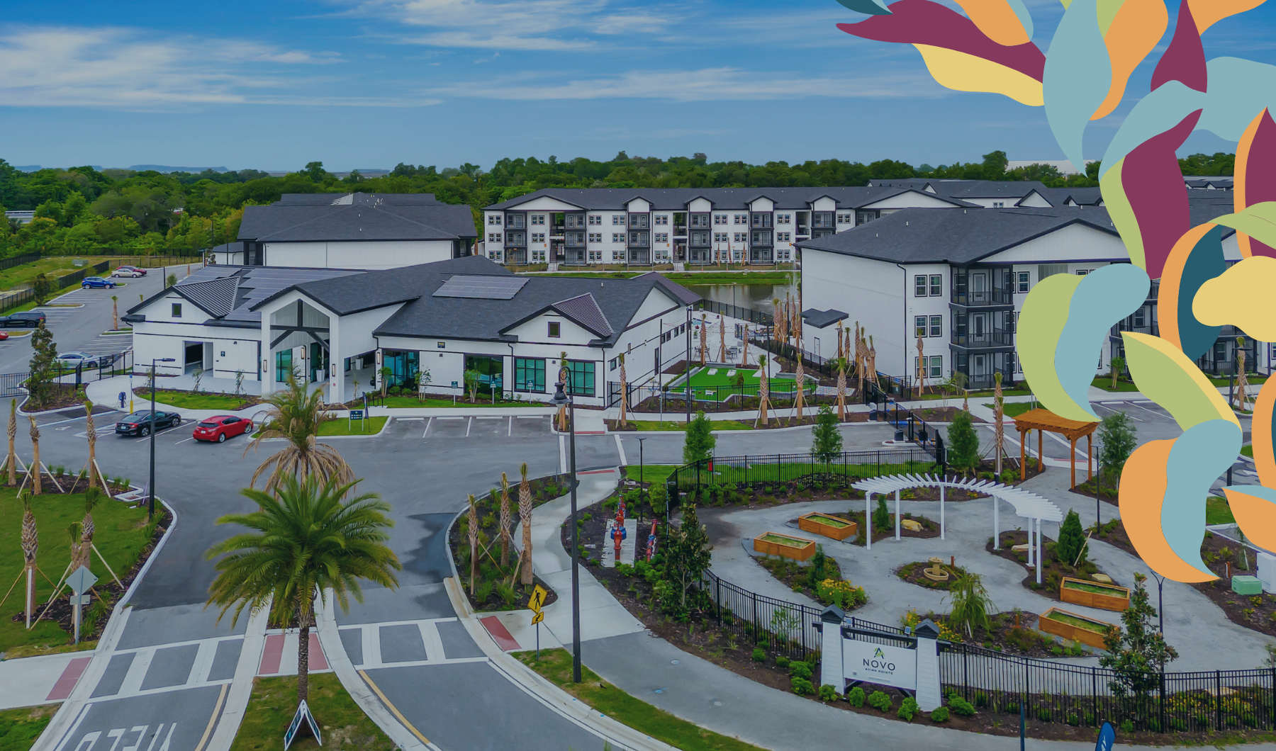 Settle into comfort at NOVO Avian Pointe Blue overlay of a property aerial photo