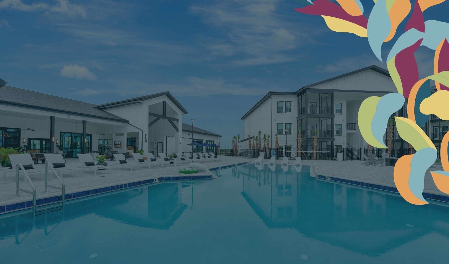 Blue overlayed image of NOVO Avian Pointe's community pool  Blue overlayed image of NOVO Avian Pointe's community pool