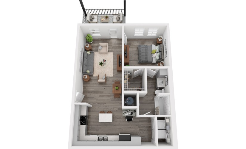 Heron 1 bedroom and 1 bathroom sustainable apartment floorplan at NOVO Avian Pointe