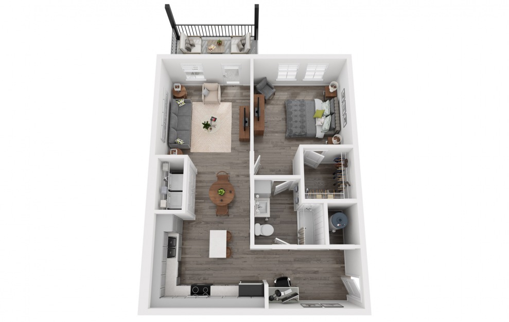 Sanctuary 1 bedroom and 1 bathroom sustainable apartment 3D floorplan at NOVO Avian Pointe