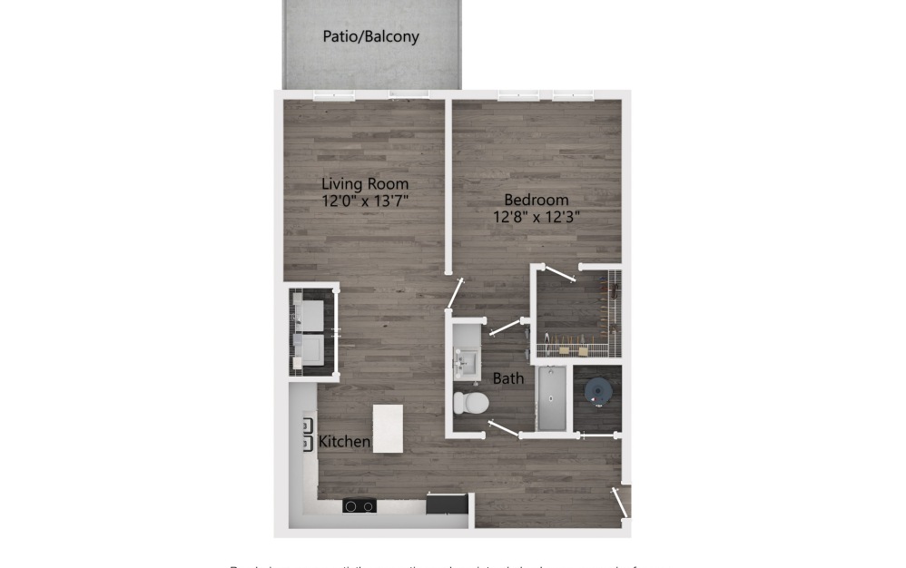 Sanctuary - 1 bedroom floorplan layout with 1 bathroom and 777 square feet (2D)