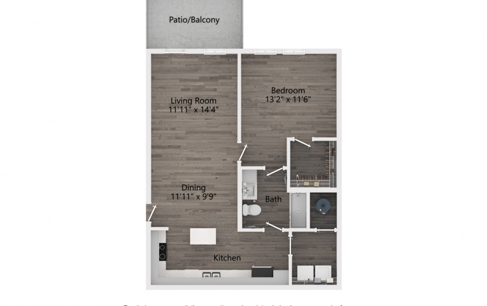 Legacy 1 bedroom and 1 bathroom sustainable apartment floorplan at NOVO Avian Pointe