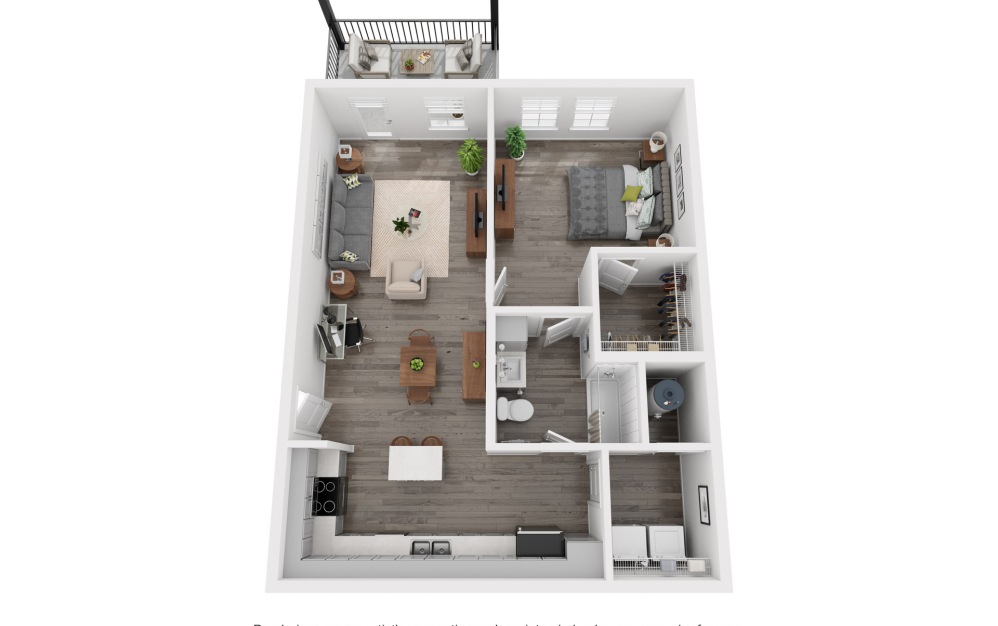 Legacy - 1 bedroom floorplan layout with 1 bathroom and 810 square feet (3D)