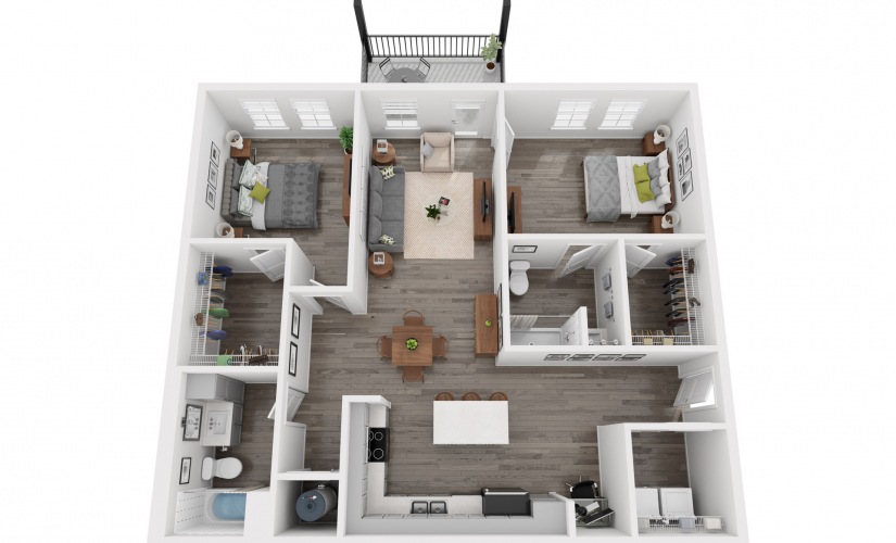 Osprey 2 bedroom and 2 bathroom sustainable apartment floorplan at NOVO Avian Pointe