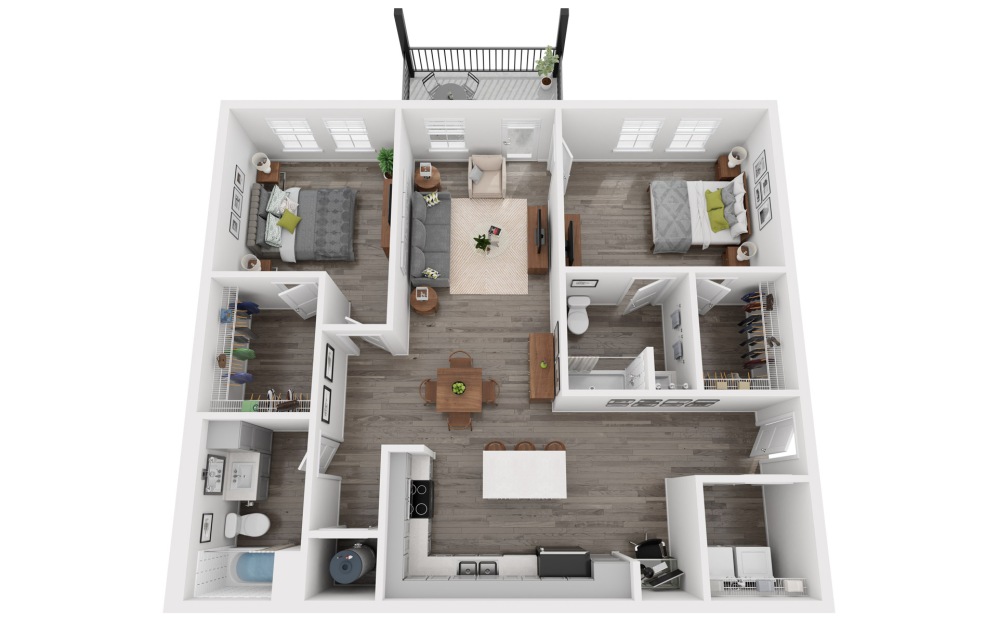 Osprey - 2 bedroom floorplan layout with 2 bathrooms and 1160 square feet (3D)