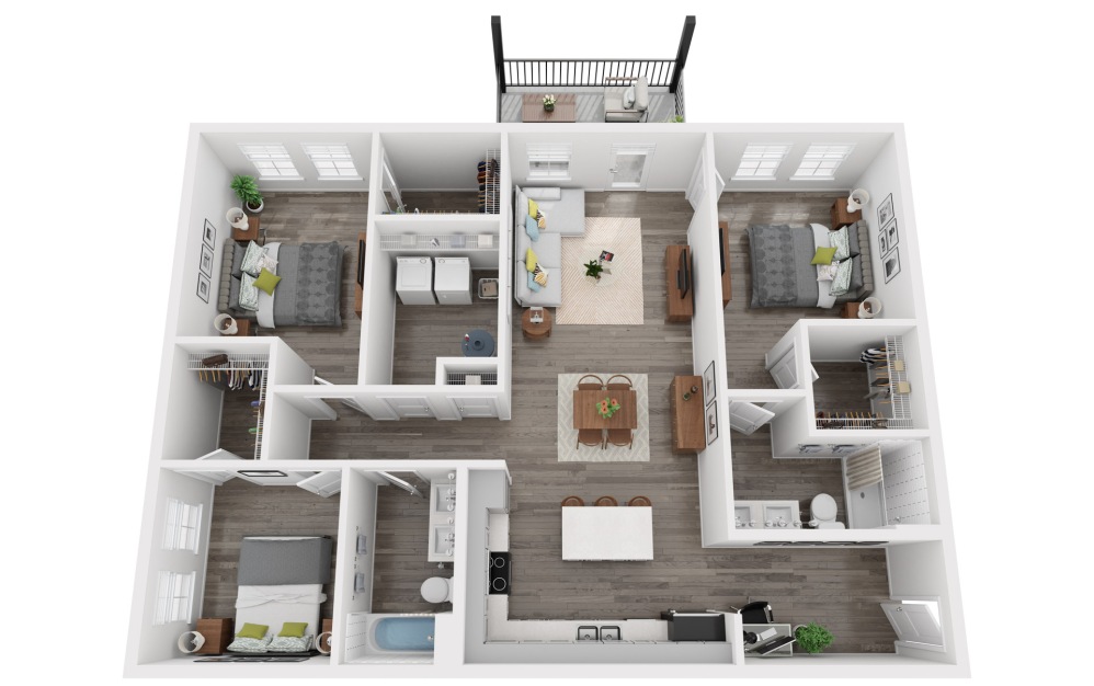 Spoonbill - 3 bedroom floorplan layout with 2 bathrooms and 1375 square feet (3D)